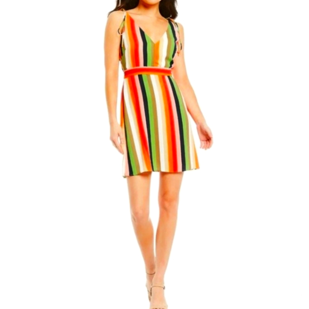 NWOT gianni bini danielle rainbow multicolor stripe v-neck sundress dress size 2